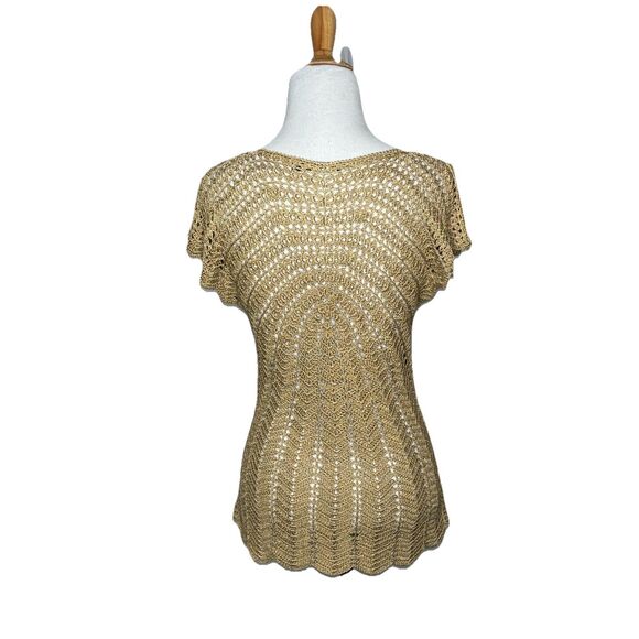 Vintage The Limited Crocheted Lace Top Gold Sheer Beaded Womens Medium - Picture 4 of 8